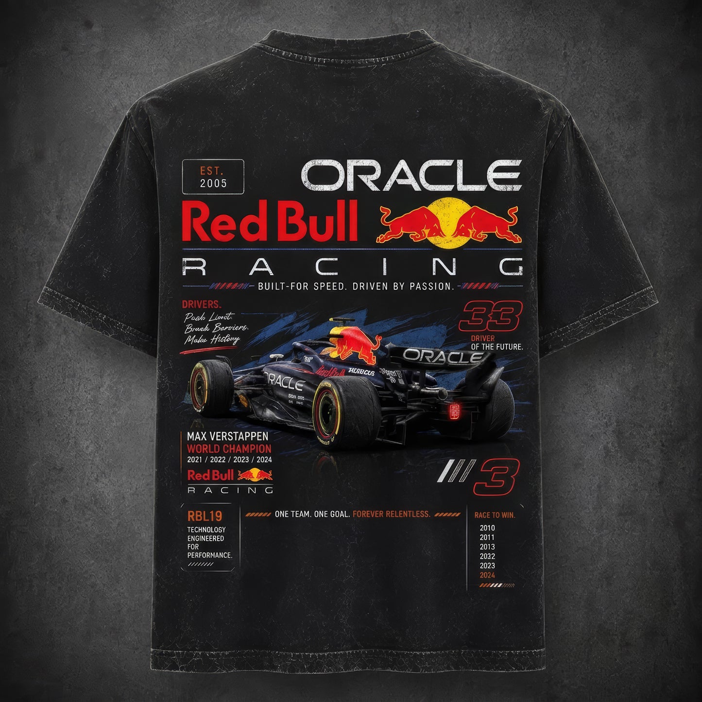 Oracle Red Bull Racing Acid Wash Oversized T-Shirt | Unisex
